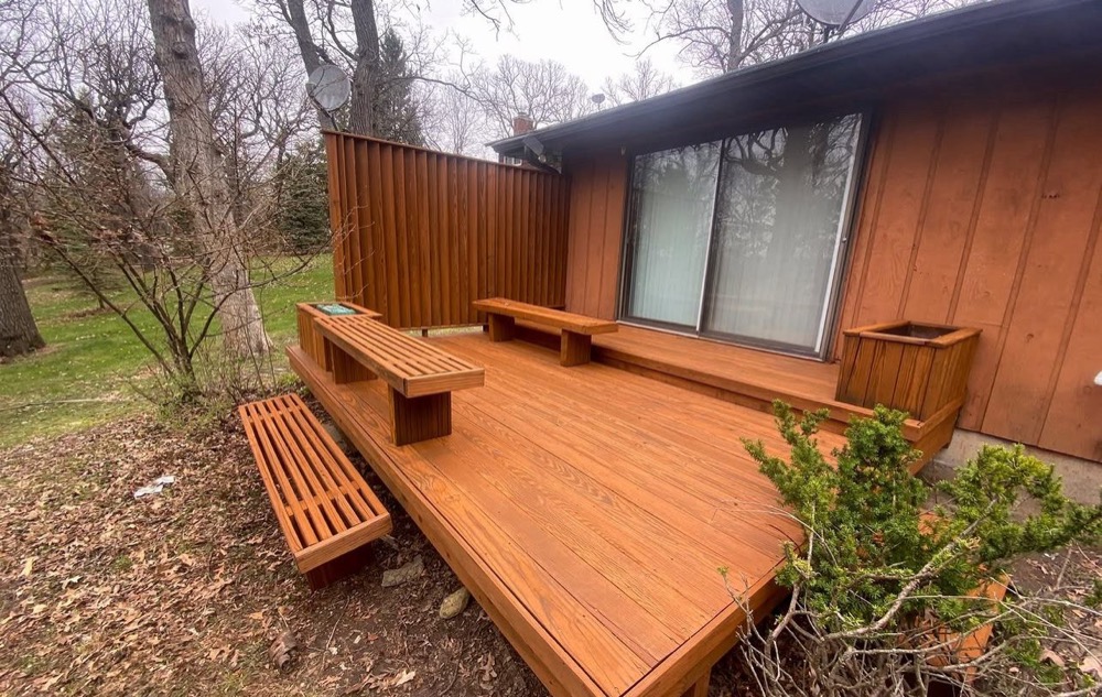 Freshly power washed deck