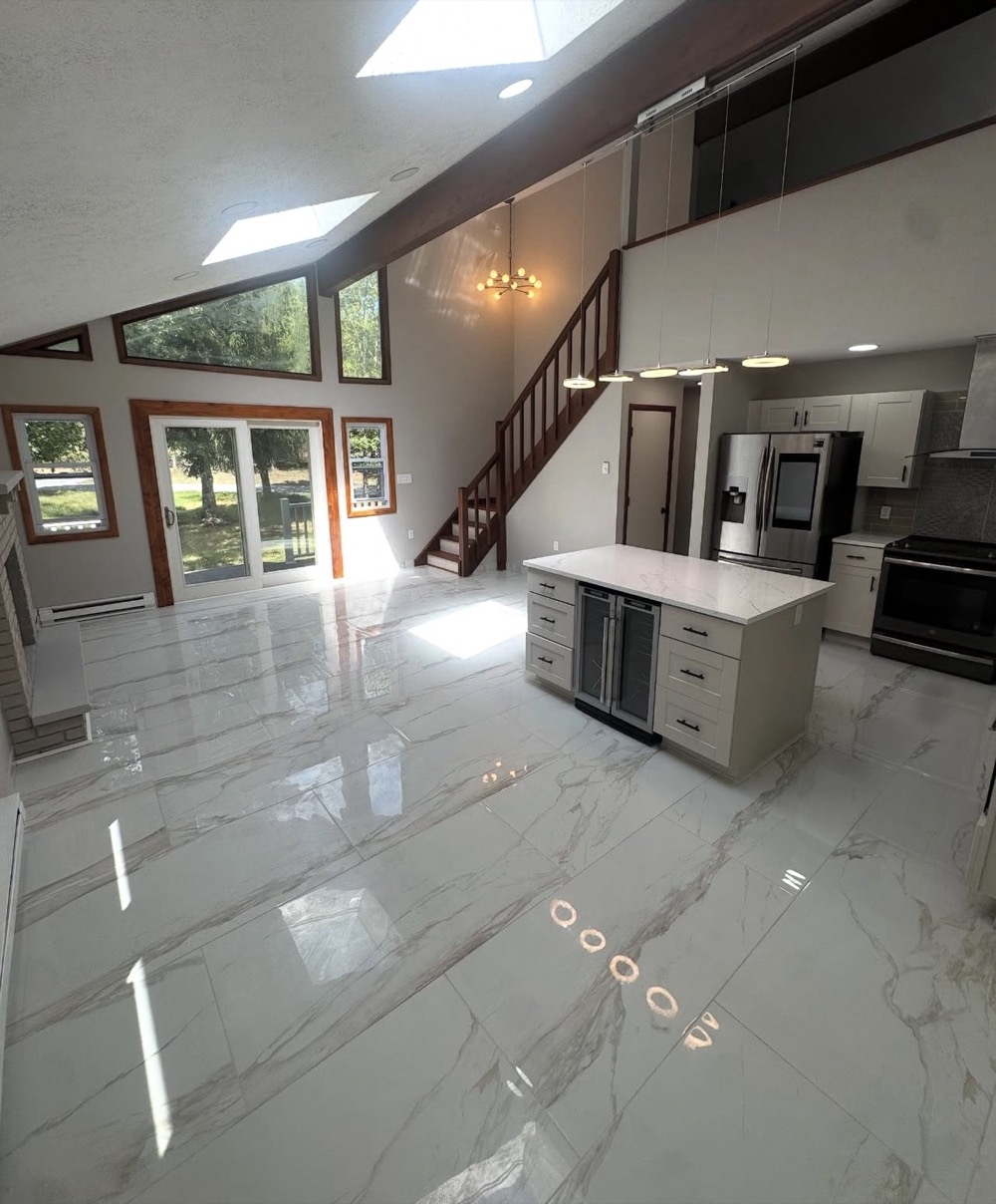 Open plan tiled floor
